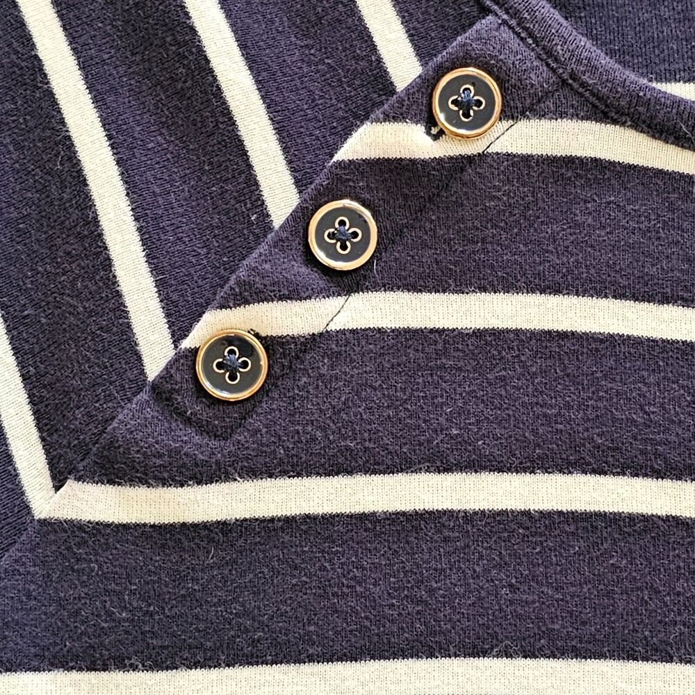 Talbots Top Women Medium Blue Pima Stripe Button Round Neck 3/4 Sleeve Nautical - Picture 4 of 10